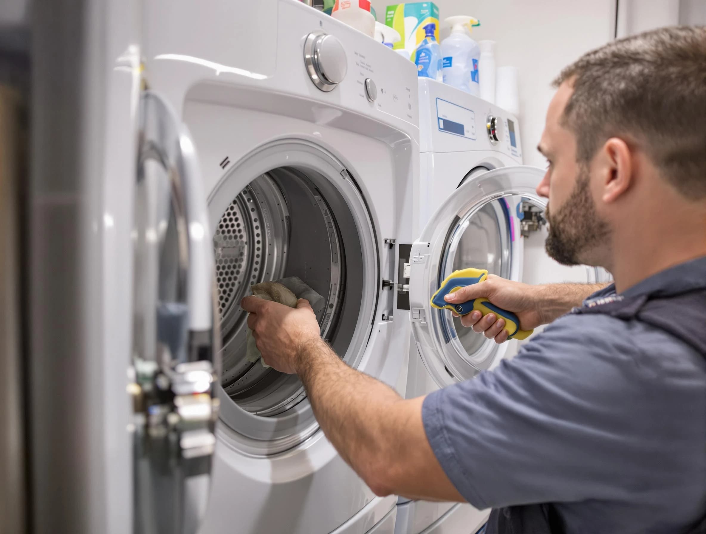 Mission Viejo Dryer Vent Cleaning specialist removing lint buildup from a dryer lint trap system in Mission Viejo