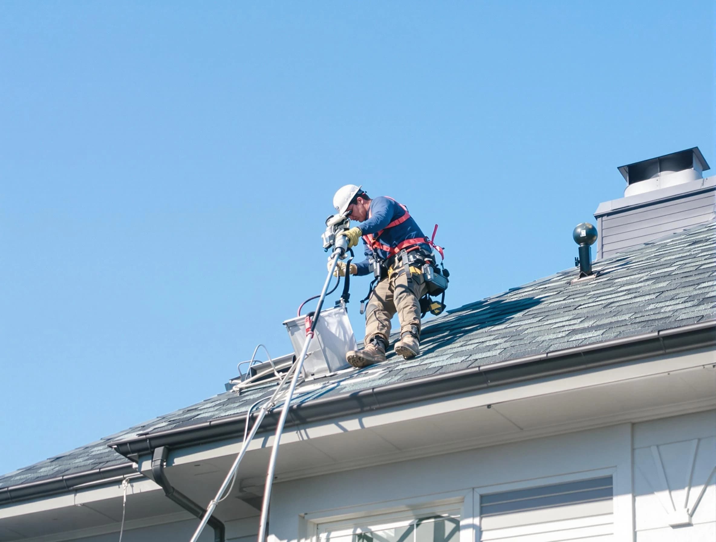 Mission Viejo Dryer Vent Cleaning certified technician cleaning a roof-mounted dryer vent system in Mission Viejo