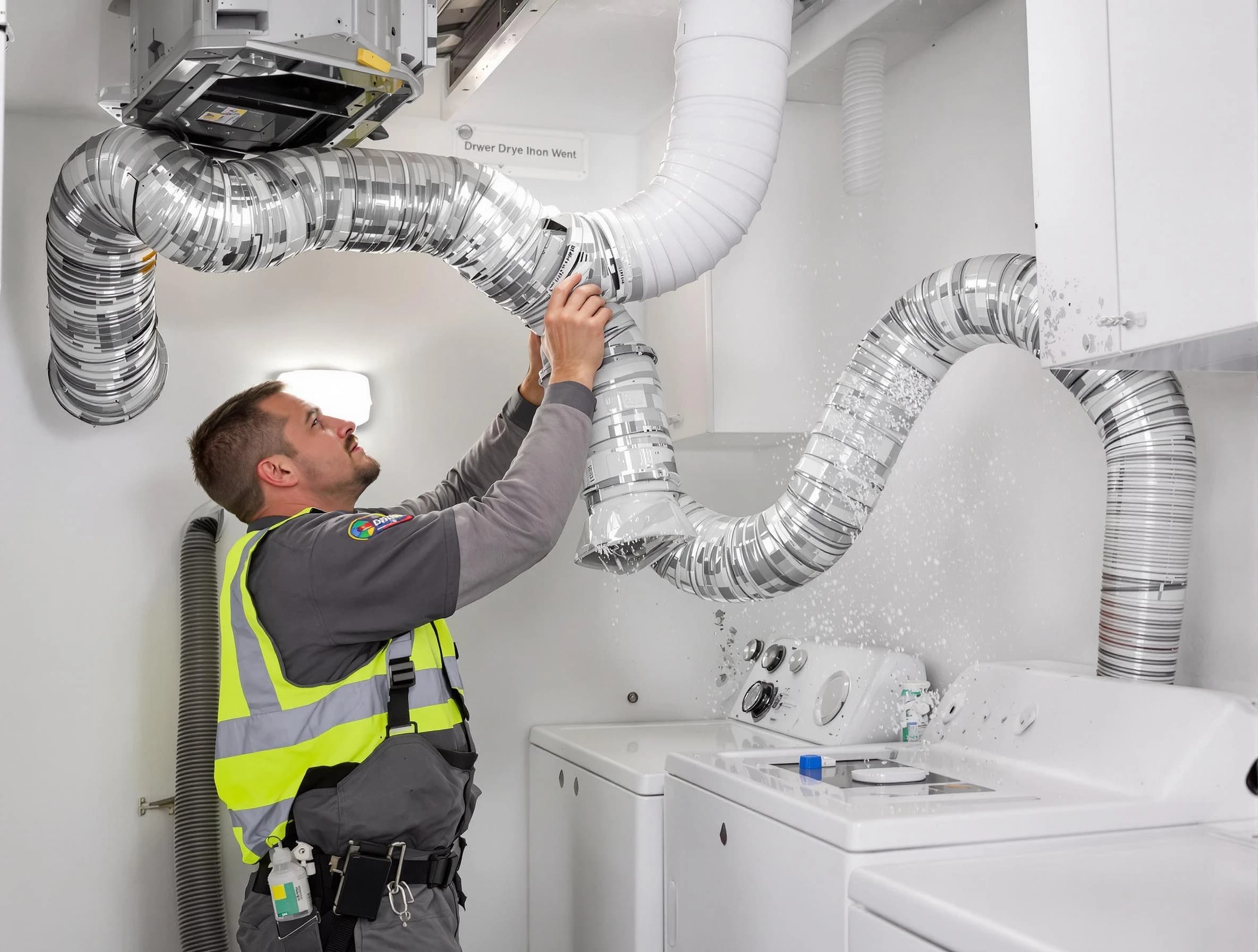 Mission Viejo Dryer Vent Cleaning technician performing detailed dryer exhaust vent cleaning at a home in Mission Viejo