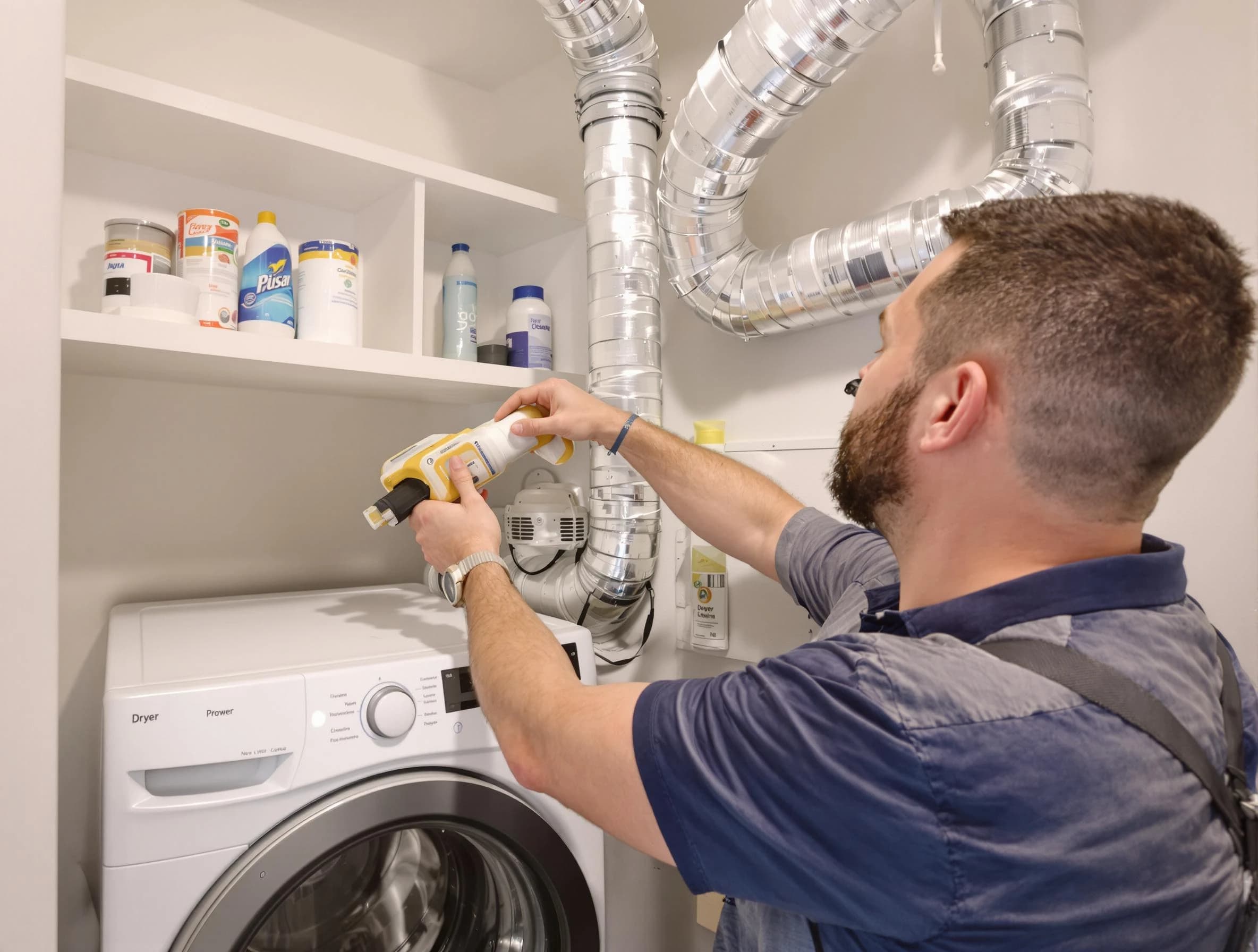 Mission Viejo Dryer Vent Cleaning technician performing dryer vent cleaning at a home in Mission Viejo