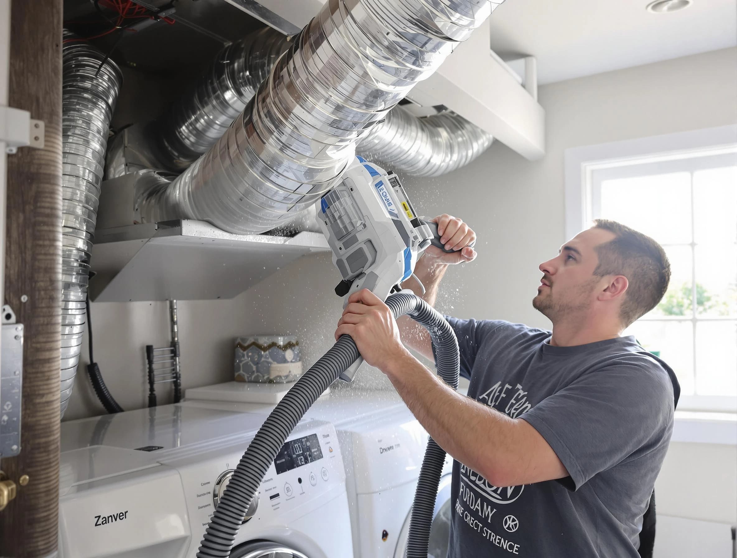 Mission Viejo Dryer Vent Cleaning specialist cleaning deep within a dryer vent duct system in Mission Viejo