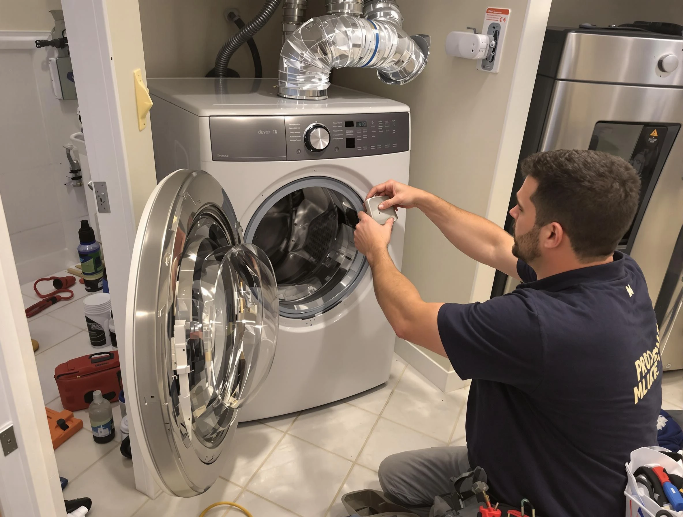 Mission Viejo Dryer Vent Cleaning technician performing precise dryer vent hose installation in Mission Viejo