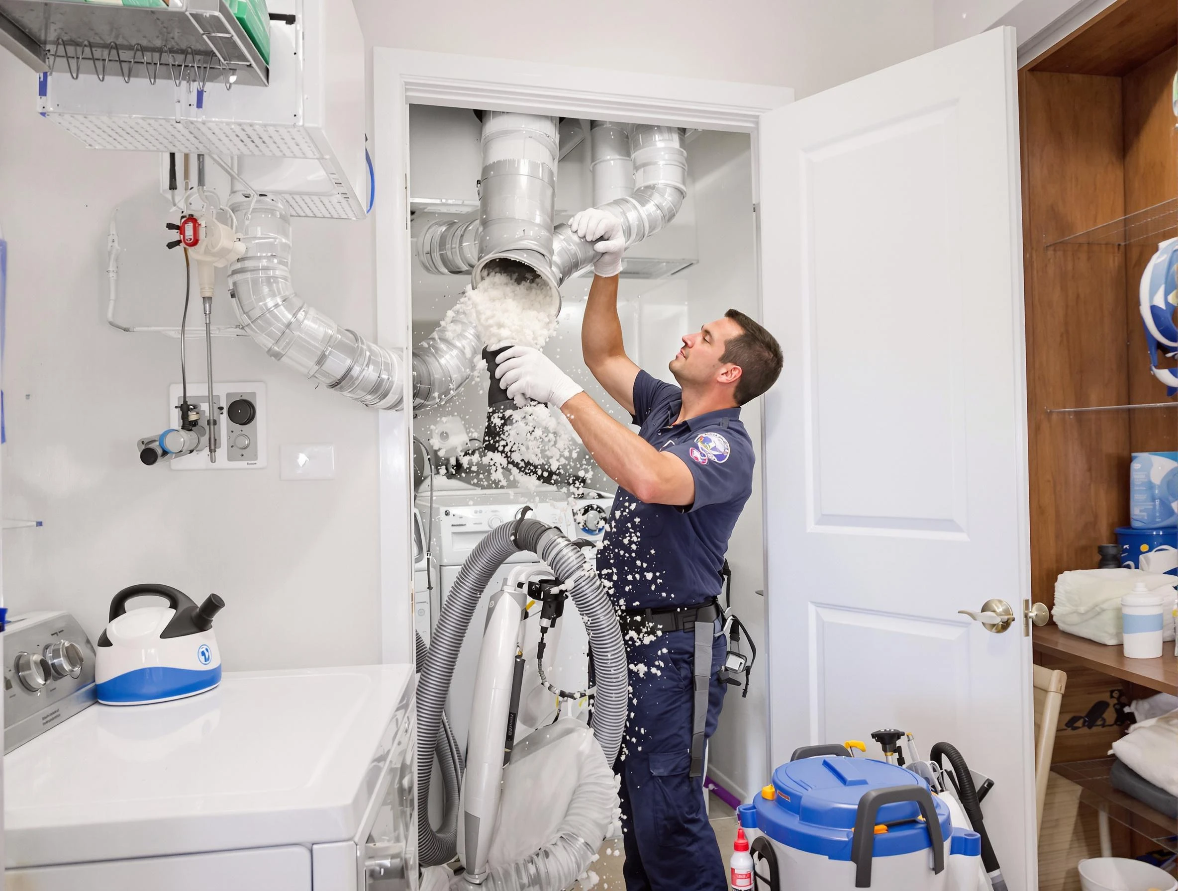 Mission Viejo Dryer Vent Cleaning technician delivering thorough residential dryer vent cleaning service in Mission Viejo